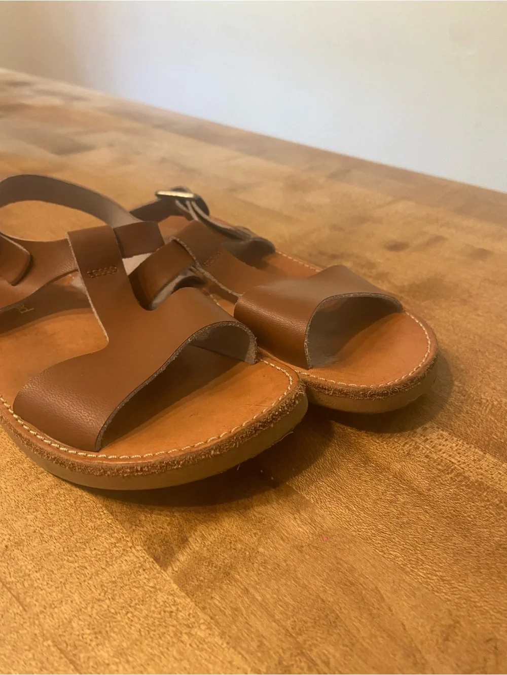 Freshly Picked Girls Brown Leather Open-Toe Buckle Sandals